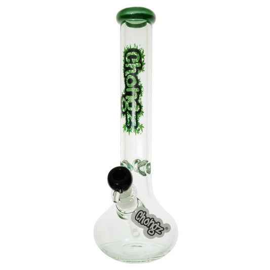 CHONGZ 40CM 9MM "PLUG" BEAKER GLASS BONG - GREEN ACCENTS