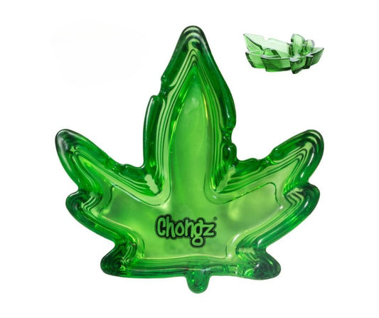 CHONGZ GREEN LEAF SHAPED GLASS ASHTRAY