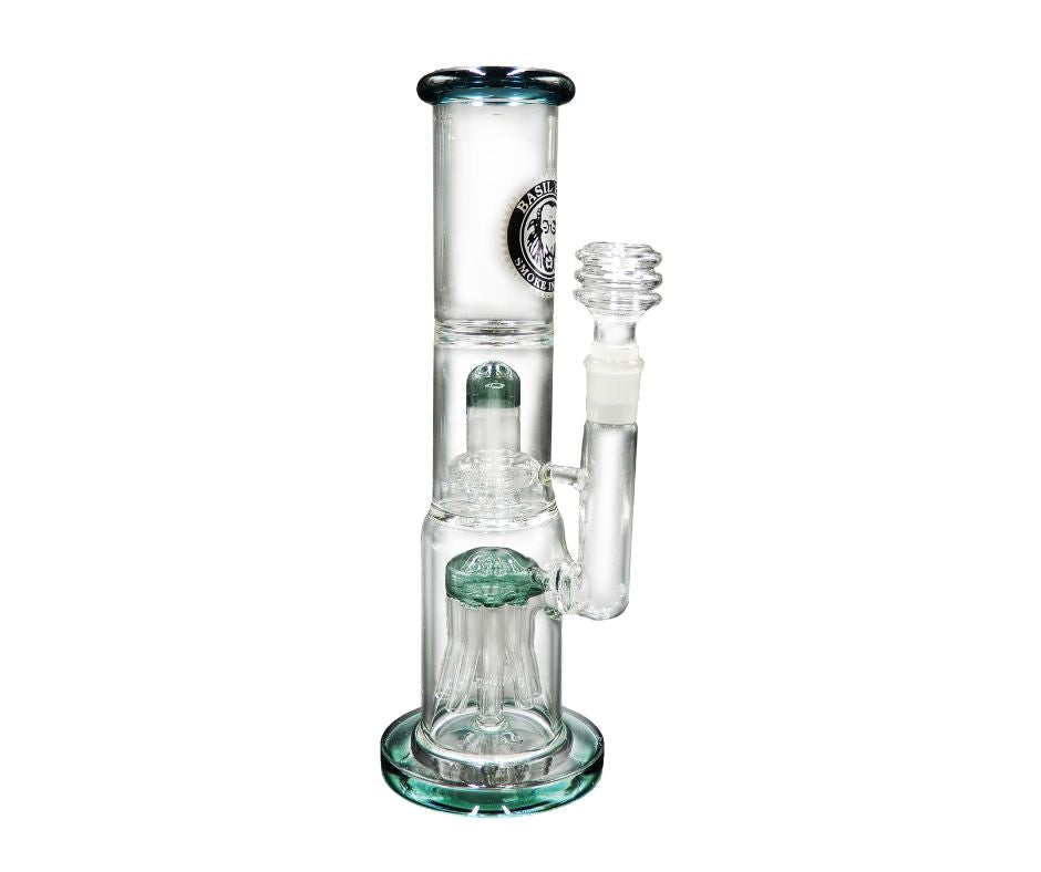 HEAVY DUTY GLASS DOUBLE PERC 2 CHAMBER BONG 30CM 18.8MM GRIND