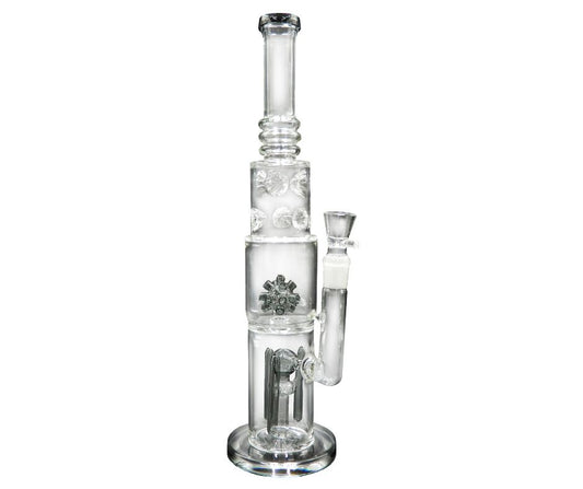 HEAVY DUTY GLASS DOUBLE PERCOLATOR 2 CHAMBER BONG 38CM 18.8MM GRIND