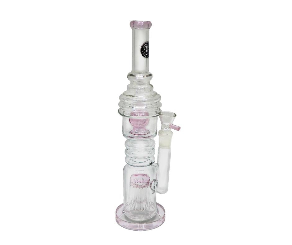 HEAVY DUTY GLASS DOUBLE PERCOLATOR BONG W 8 FINGER TREE & BALL DIFFUSER 35CM (18.8MM GRIND)