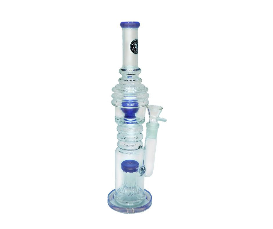 HEAVY DUTY GLASS DOUBLE PERCOLATOR BONG W 8 FINGER TREE & BALL DIFFUSER 35CM (18.8MM GRIND)