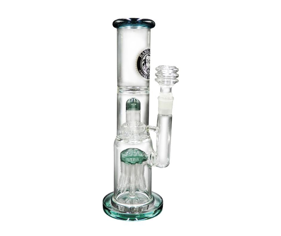 HEAVY DUTY GLASS DOUBLE PERC 2 CHAMBER BONG 30CM 18.8MM GRIND - SeedySide