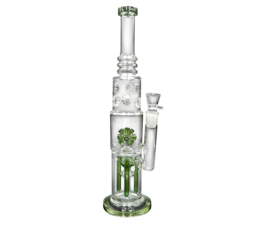 HEAVY DUTY GLASS DOUBLE PERCOLATOR 2 CHAMBER BONG 38CM 18.8MM GRIND - SeedySide