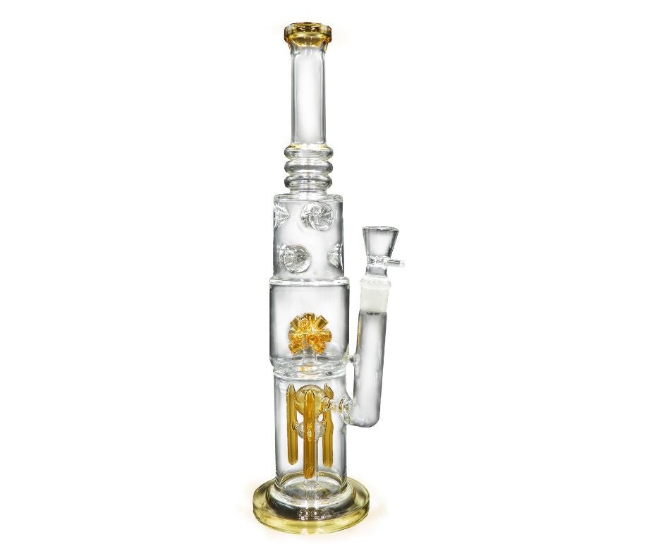 HEAVY DUTY GLASS DOUBLE PERCOLATOR 2 CHAMBER BONG 38CM 18.8MM GRIND - SeedySide