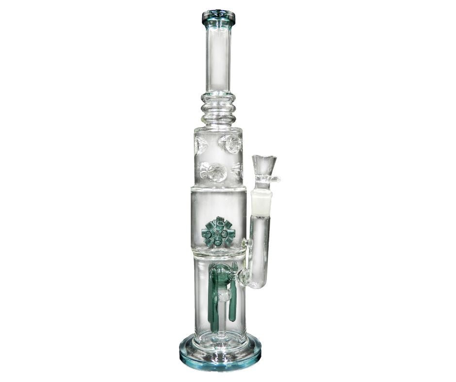HEAVY DUTY GLASS DOUBLE PERCOLATOR 2 CHAMBER BONG 38CM 18.8MM GRIND - SeedySide