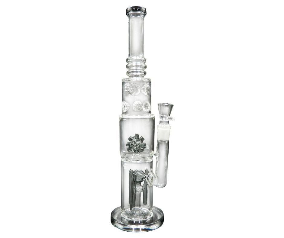 HEAVY DUTY GLASS DOUBLE PERCOLATOR 2 CHAMBER BONG 38CM 18.8MM GRIND - SeedySide